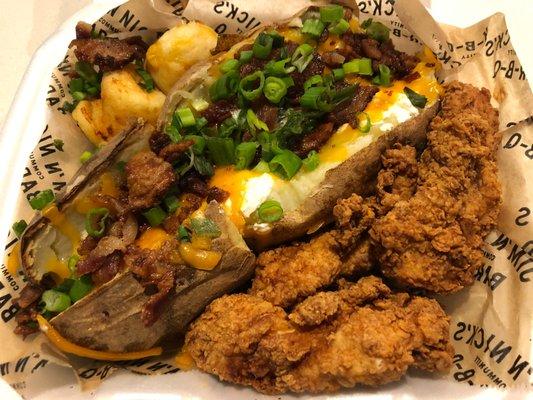 Huge Loaded Baked Potato with Chicken Tenders