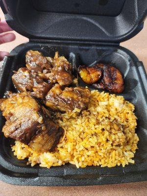 Oxtail, jerk rice, plantains