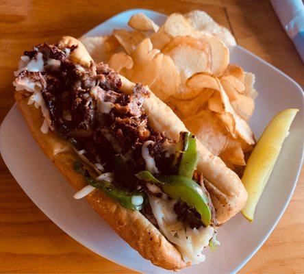 Philly cheesesteak, very good and chips were homemade, hot and fresh.