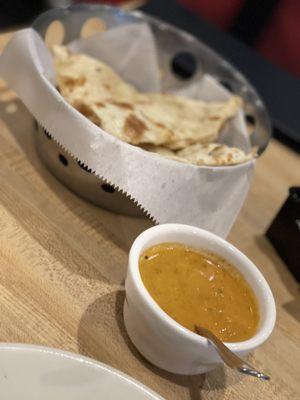 Naan and some kind of ?curry based dip?