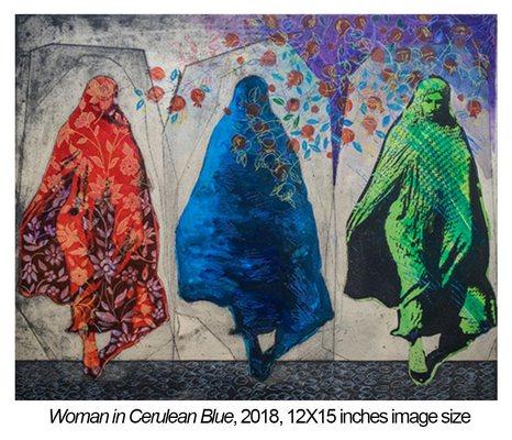 Nahid Hagigat Women in Cerulean Blue  12 x 15 inches