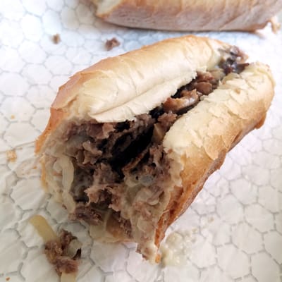 Cheesesteak with added onions and mushrooms. Under seasoned, but pretty good otherwise.