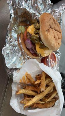 Cheese burger and fries