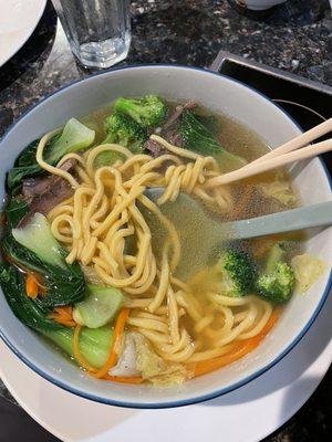 Beef egg-noodle soup in delicious broth!