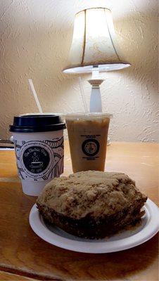 Best coffee cake, Iced coffee and hot Carmel cappuccino.