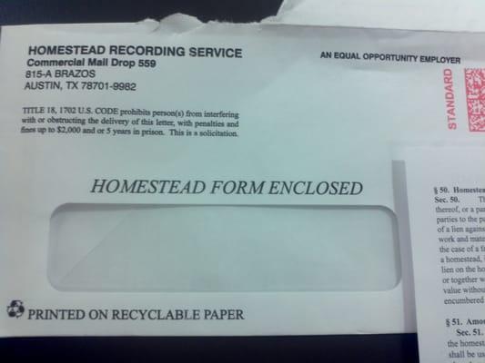 Scam envelope clearly intended to mislead people into thinking it contains an official government document.