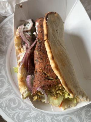 Slovakian pita with Tazaki sauce and falafel