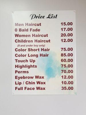 Starting price list for services. Special requests incur additional fees (i.e., layers are +$5).