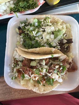 Tripas and carne asada tacos