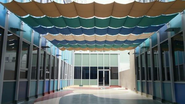 Slide on Wire installed at The Long Beach Memorial Hospital, Children's Unit. Installed by The Awning Company