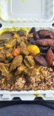 Curry Goat Combo [Rice & Peas and Plantains]