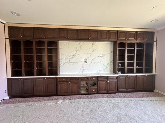 Custom entertainment center with quartz