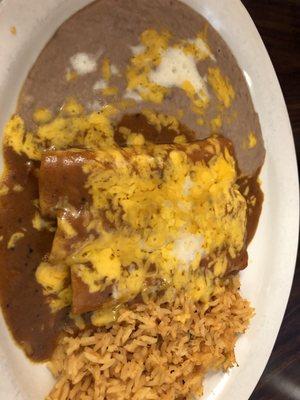 #31 cheese enchiladas with rice and beans