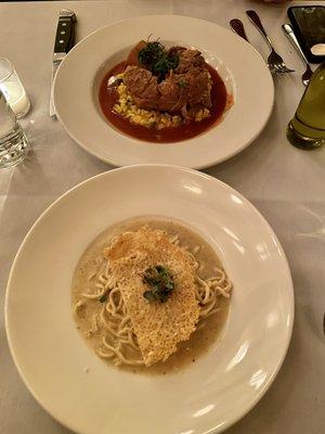 Cacio e pepe pasta "soup" and nightly risotto special