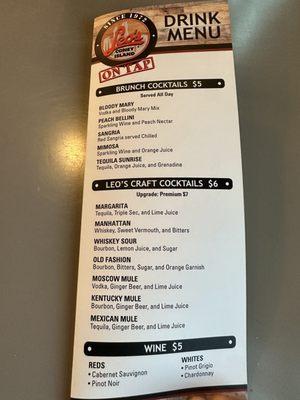 Drink menu