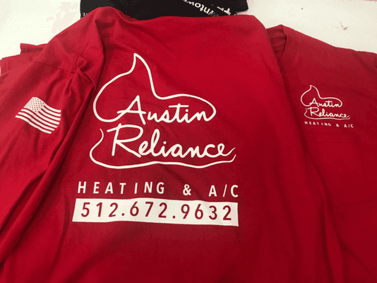 Austin Reliance is a repeat client of ours. Simple, three location, one color screen print.