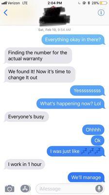 First message: 9:54, after being there around 20 minutes already.