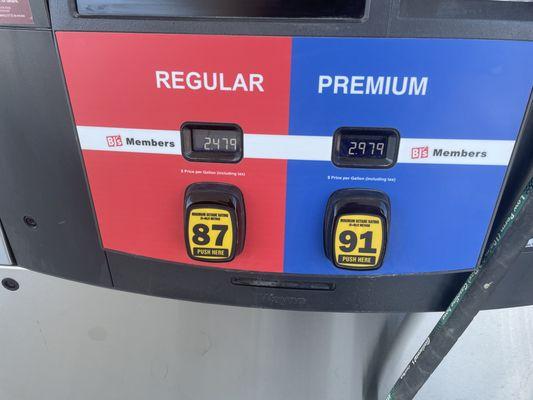 Regular (87 octane) and Premium (91 octane) only.