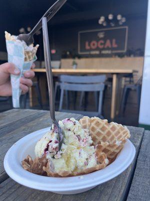 Lemon Huckleberry Ice Cream in a Waffle Bowl