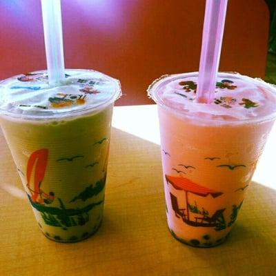 Green Tea Boba and Strawberry Boba