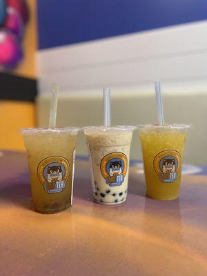 Milk Tea Boba, Passion Fruit Juice, Salty Kumquat Lemonade