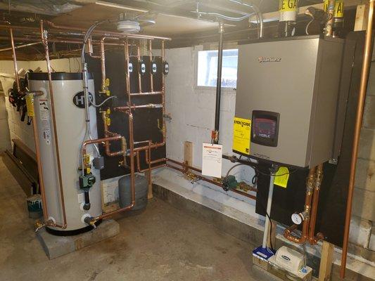 Propane furnace and indirect hot water tank.