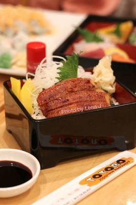 Unagi Don ($20) - grilled river eel topped with eel sauce on a bed of sushi rice. Asked for sauce on the side.