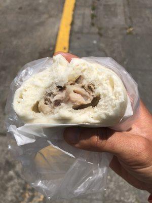 Gai baozi (steamed chicken bun). Good filling to bun ratio. Something tasted a bit off with the chicken, but it was still tasty.