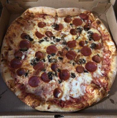 Cheese pepperoni mushrooms large pizza