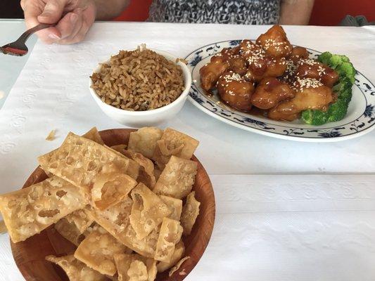 Sesame chicken & fried rice. None of the food was salty.