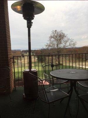 View from outdoor seating of golf course and Breton Bay!