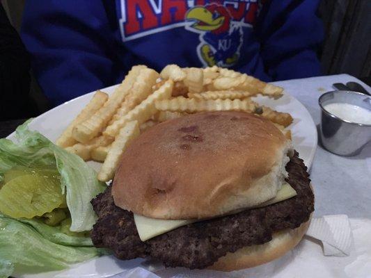 Build your own burger with crinkle fries.