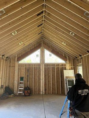 Electrical rough-in  complete on this new great room in Apex NC.