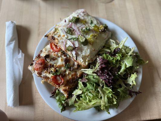 2 Pizza Slices Arugula and Spinach Salad