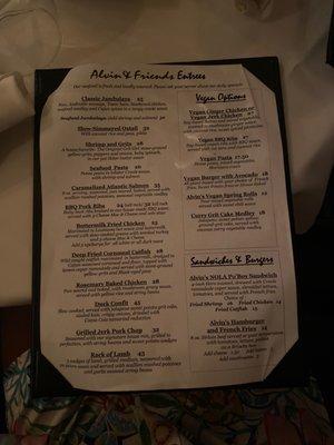 Dinner menu