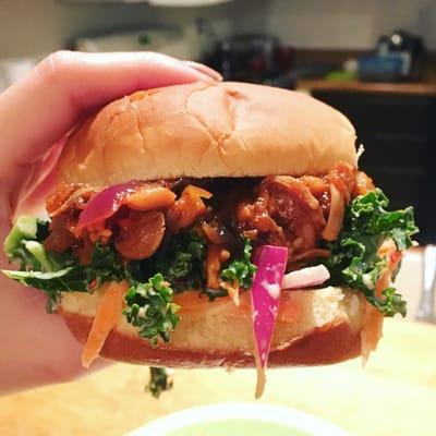 This is a BBQ Jackfruit sandwich I made. So delicious.