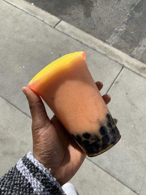 Strawberry mango boba slush with brown sugar syrup