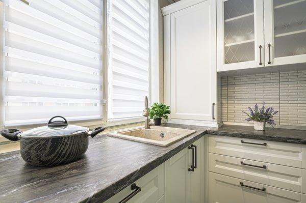 ShadeMonster Zebra Shades are great for kitchens and other areas of your home. Directly from our local factory!