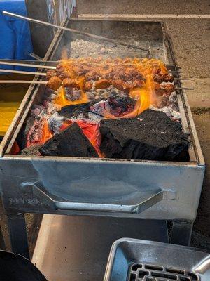 Kebab cooking over charcoal..