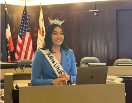 Sarah Sun, the first Asian American crowned as Miss Utah in 2023 attended an event held by the Utah Chinese Association.