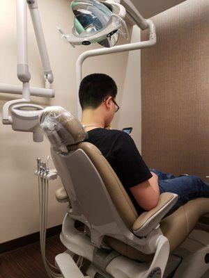 My son waiting for the hygienist