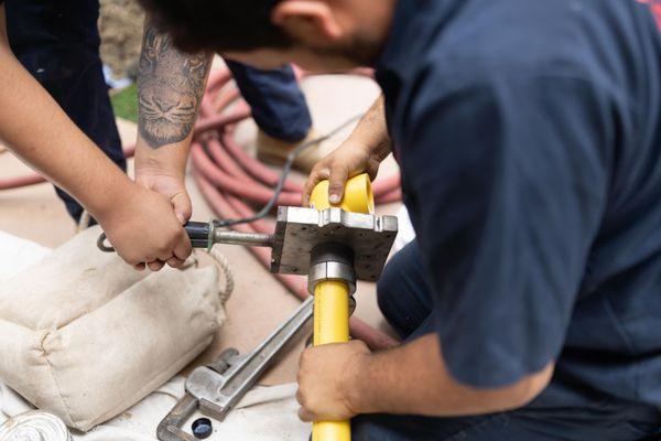 Performing a trenchless poly-pipe gas line repair! Aliso Viejo, CA