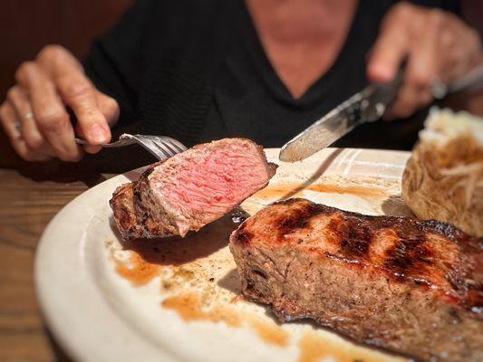 New York Strip cooked medium.