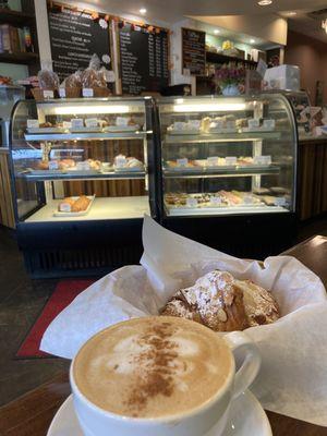 Almond croissant and pumpkin spice latte