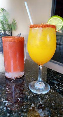 Michelada and mango margarita on the rocks