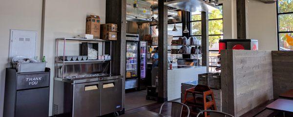 Salsa bar and counter at the front of the kitchen