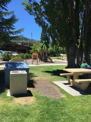 Playground, picnic tables, and benches