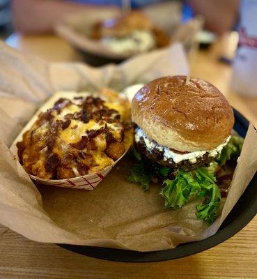 Goat Cheese Burger with Loaded Tots