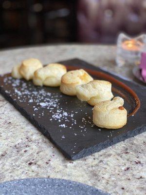 Brazilian cheese bread with guava sauce and salt