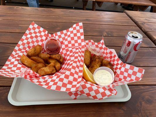 Father's fish n' chips, along with house-made tots!